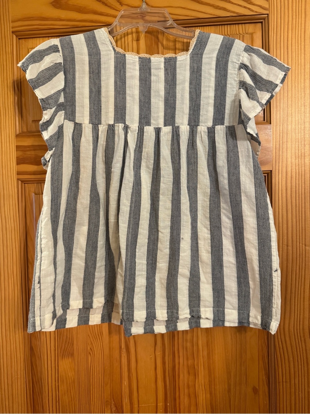 THML Navy & White Striped Embroidered Flutter Sleeve Blouse - Picture 3 of 3
